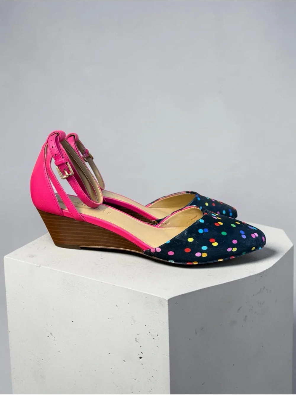 Talbots Multicolor Polka Dot Ankle Strap Wedge